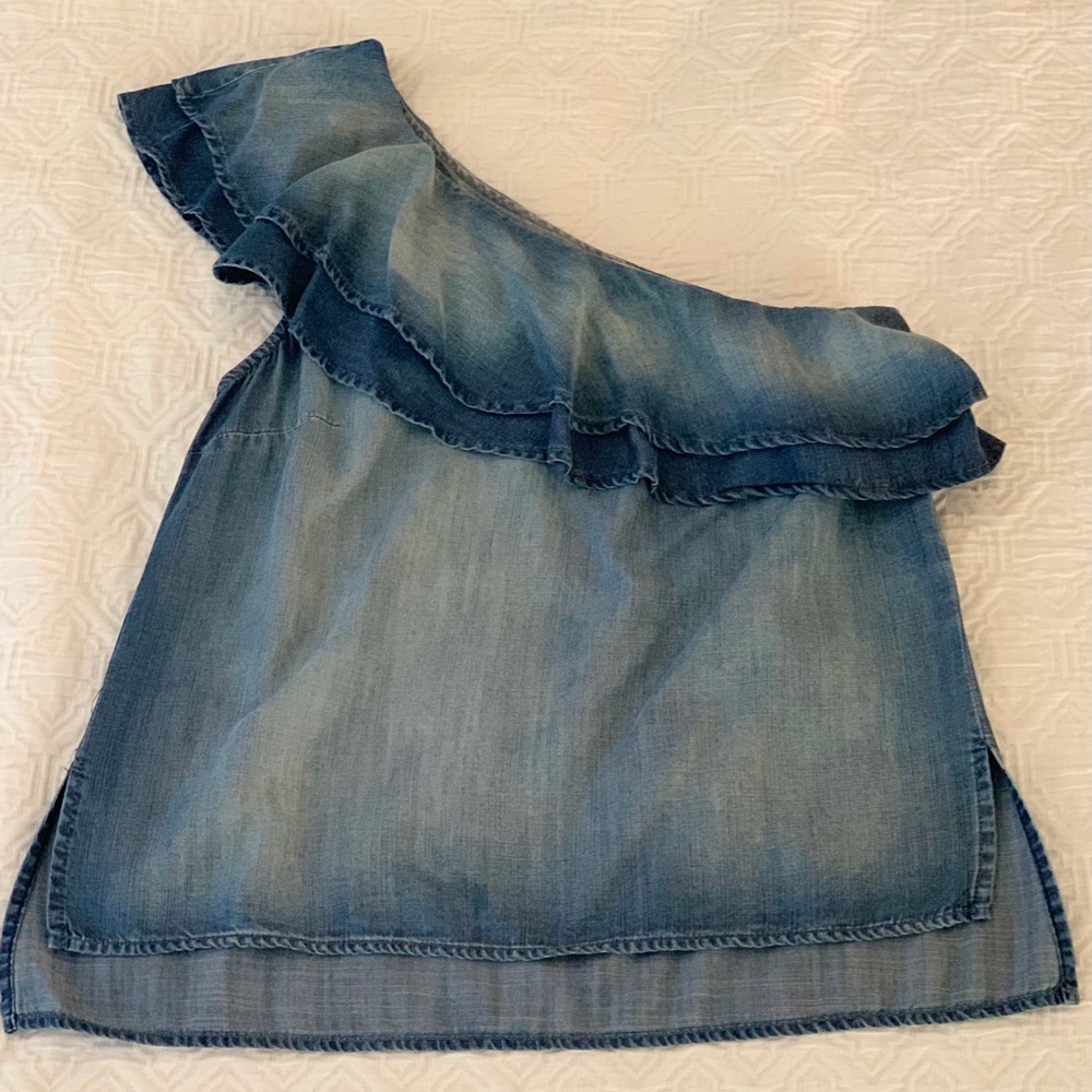 Bella Dahl Chambray One-shoulder Blouse | LikeNew